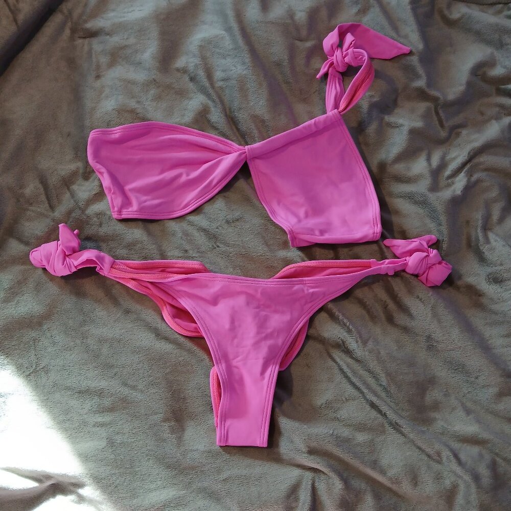 Frederick's of Hollywood Women's Laguna One Shoulder 2 Piece Bikini Pink… - Picture 1 of 6